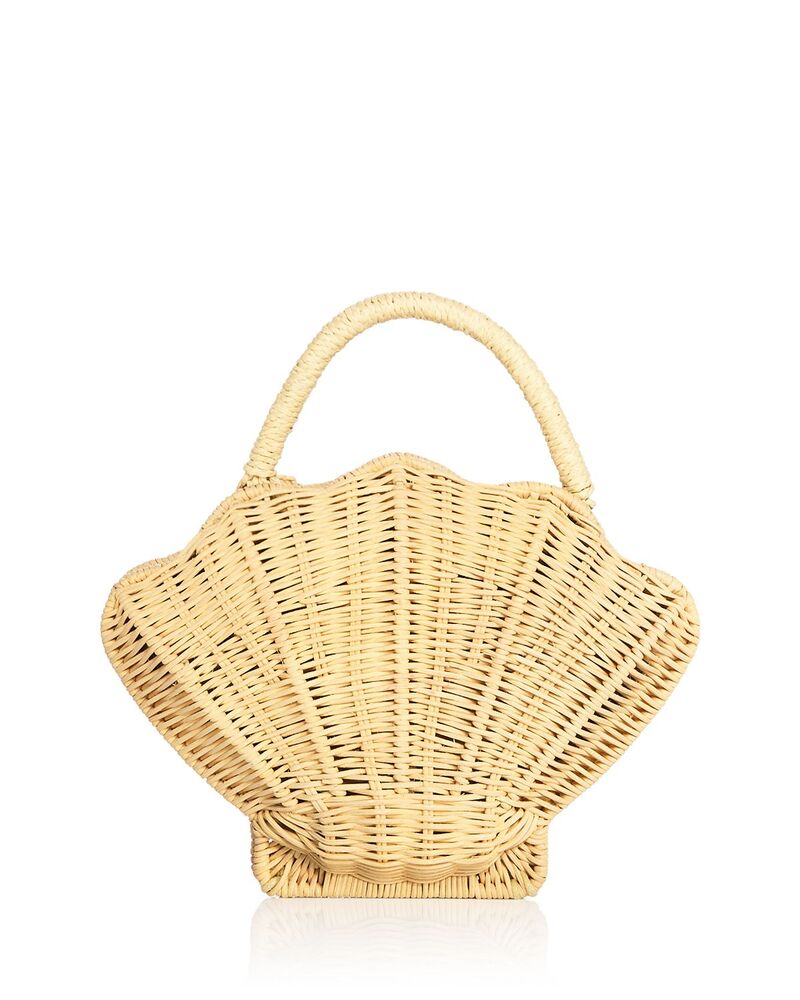アクア レディース バッグ AQUA Small Shell Shaped Rattan Clutch - Exclusive Light Natural