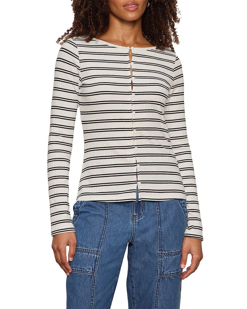 サンクチュアリー レディース トップス シャツ リブ Sanctuary Ribbed Button Frontop Chalk Black チョーク