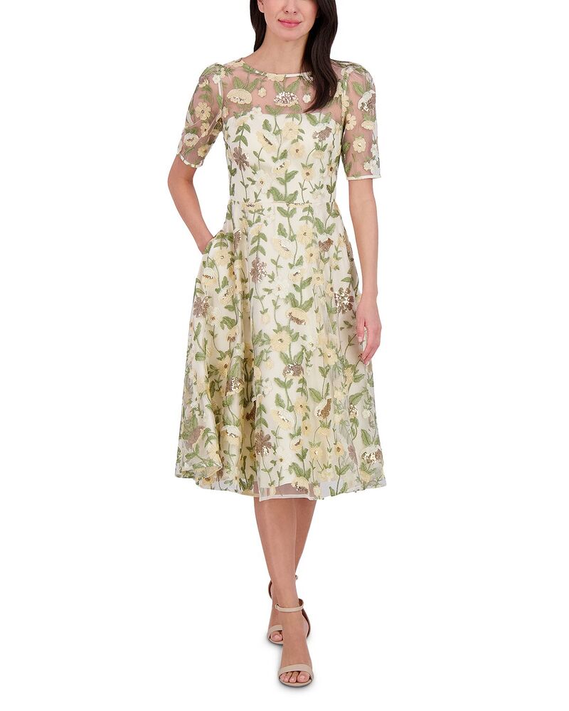 エリザジェイ レディース トップス ワンピース Eliza J Short Dress with Illusion Yoke Yellow イエロー