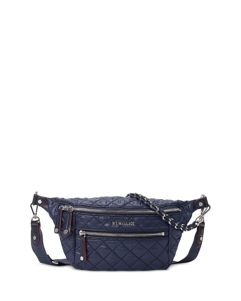エムジーウォレス レディース 御徒面子 MZ WALLACE Small Crosby Sling Bag Navy/Silver 米国海軍
