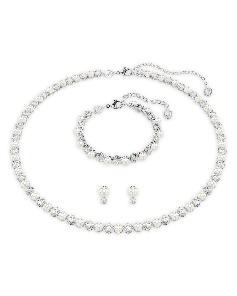 スワロフスキー レディース アクセサリー ネックレス・チョーカー・ペンダントトップ レース Swarovski Matrix Cubic Zirconia & Imitation Pearl Necklace Bracelet & Stud Earringset White ホワイト