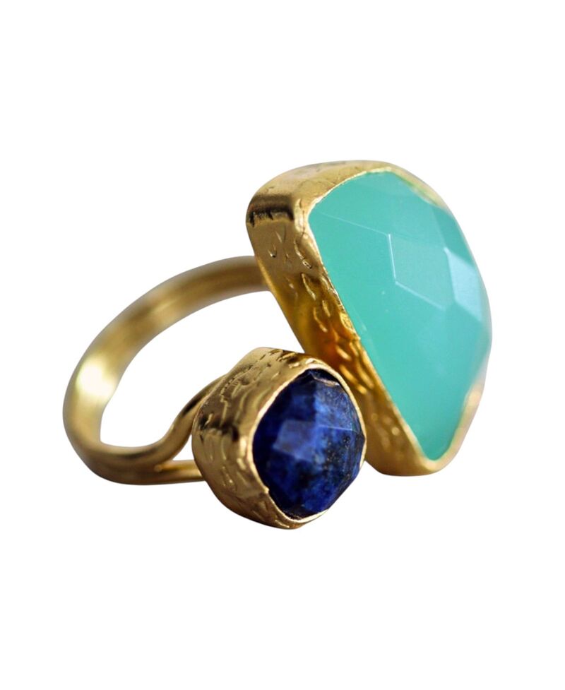 オットマンハンズ レディース アクセサリー リング Ottoman Hands Avery Lapis and Aqua Chalcedony Cocktail Ringold ゴールド