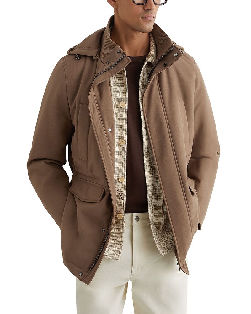 レイス メンズ アウター コート フルジップ REISS Hooded Zip Through Lord Coat Light Brown ブラウン|ReVida 店