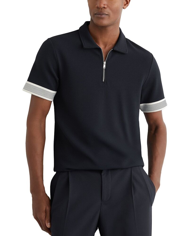 レイス メンズ トップス ポロシャツ ハーフジップ REISS Half Zip Tape Cuff Polo Shirt Navy ネイビー