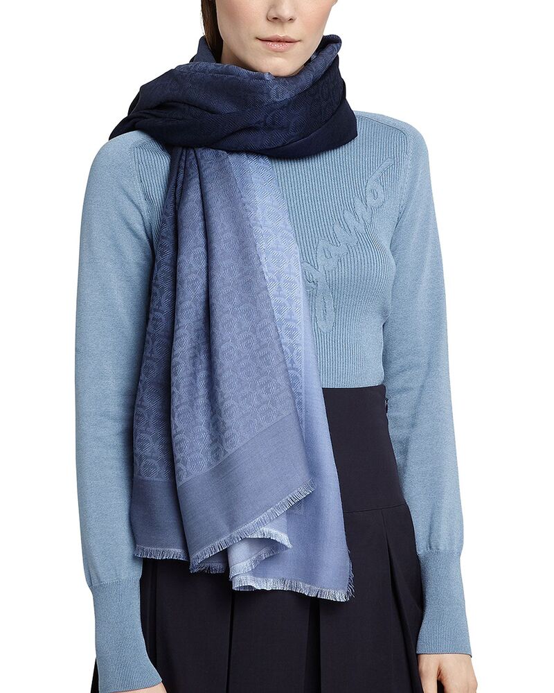 フェラガモ レディース 添え物 消音装置・袈裟・えり巻き 羊毛 絹地 FERRAGAMO Gancini Jacquard Wool \u0026 Silk Scarf Ocean