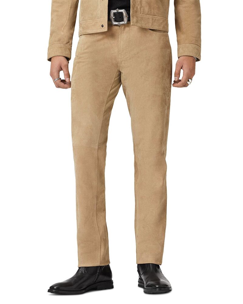 ジョンバルベイトス メンズ ボトムス カジュアルパンツ スリムフィット スエード John Varvatoseth Embossed Suede Slim Fit 5-Pocketrousers Dark Tan タン