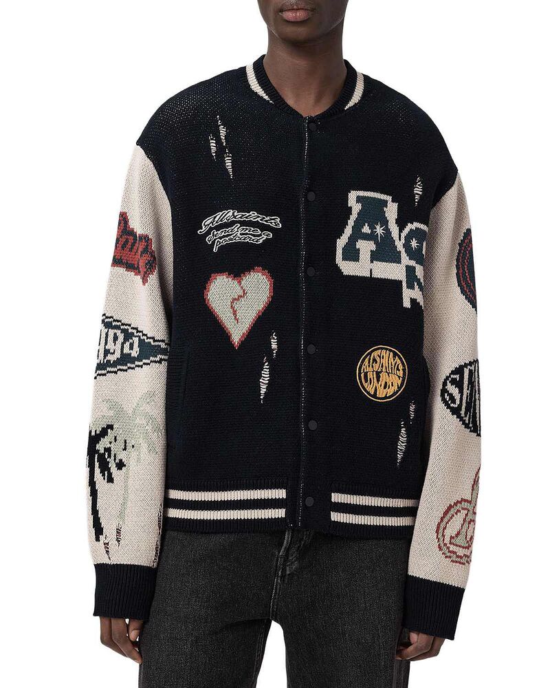 オールセインツ メンズ アウター カーディガン ALLSAINTS Chase Cardigan Black/Ecru エクリュ|ReVida 店