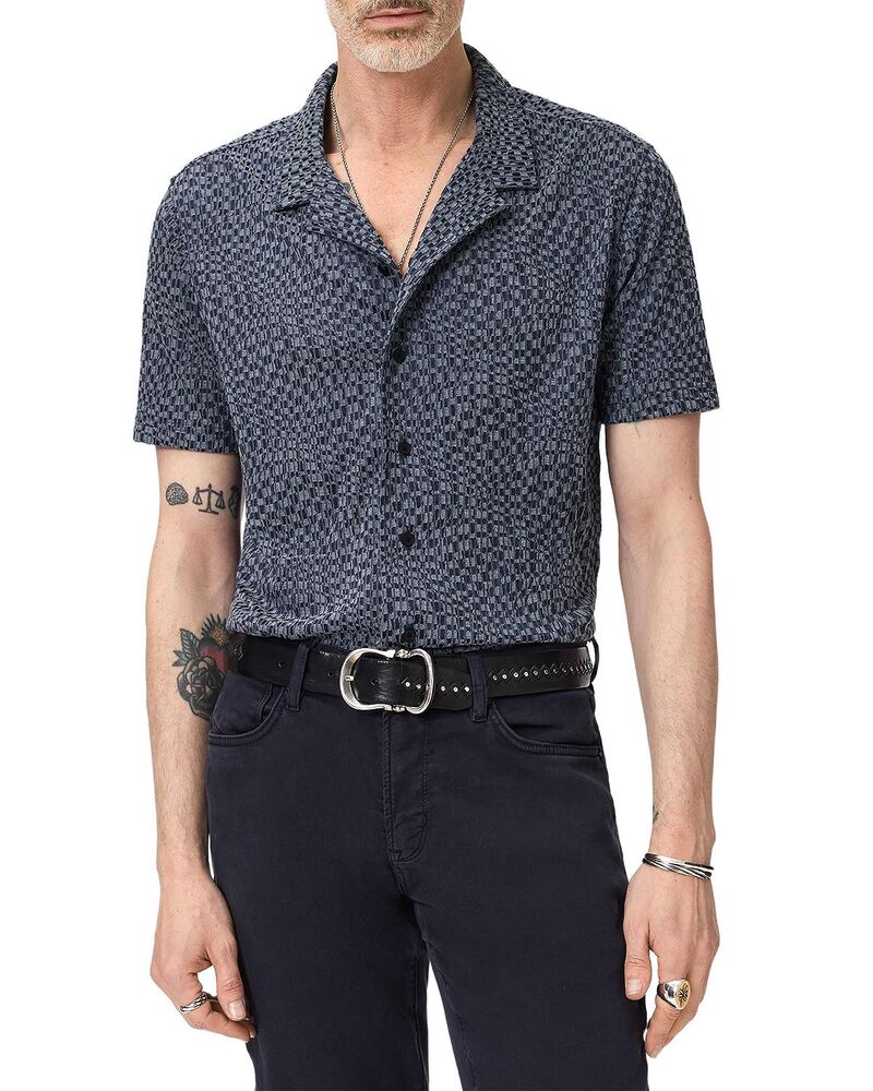 ジョンバルベイトス レディース トップス シャツ John Varvatos Cillian Short Sleeve Camp Collar Shirt Deep Blue ブルー|ReVida 店