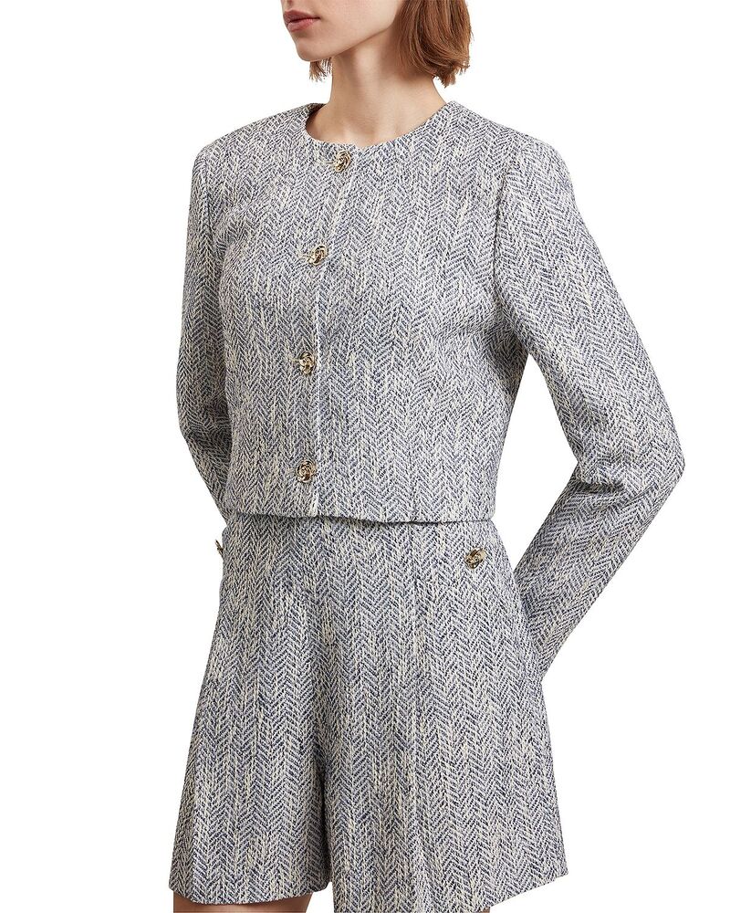 テッドベーカー レディース アウター 上衣・上衣 クロップド Ted Baker Vulpa Tailored Boucl Fitted Cropped Jacket Light Blue 青み