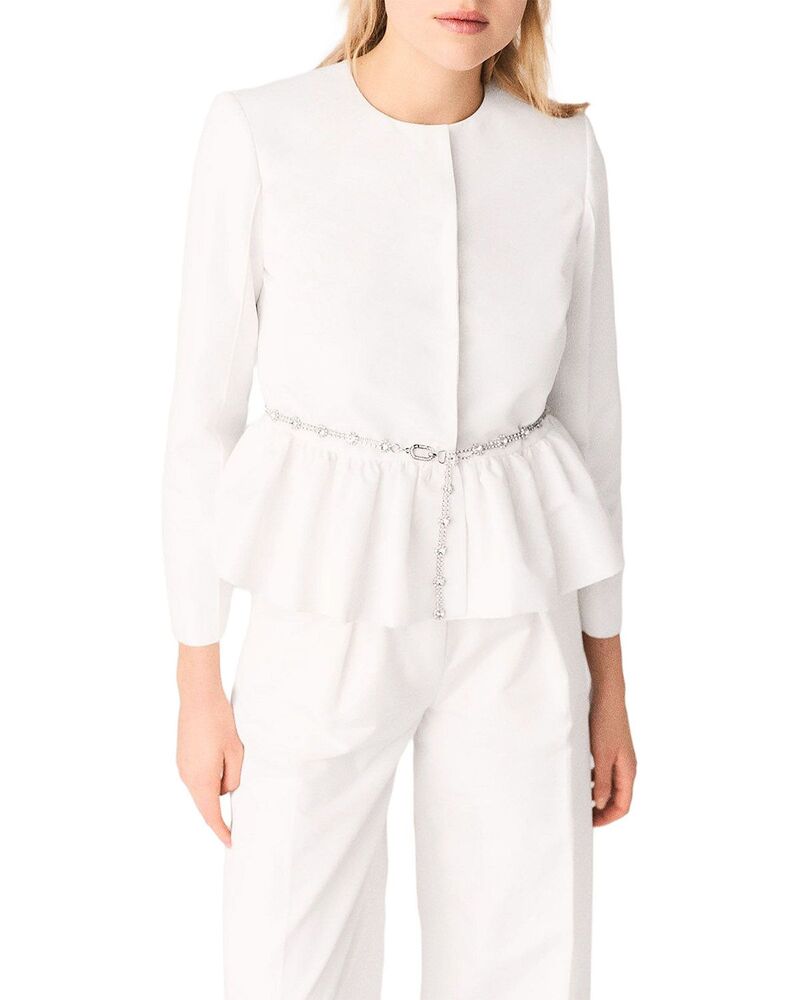 マージュ レディース アウター 上衣・上衣 クロップド Maje Cropped Jacket with Embellished Belt White 白いこと