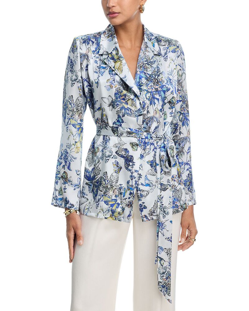ラジャンス レディース アンダー御召しもの ナイト爵御召しもの 絹地 L\u0027AGENCE Ciara Silk Robe Top Gray Watercolor Butterfly 薄墨色