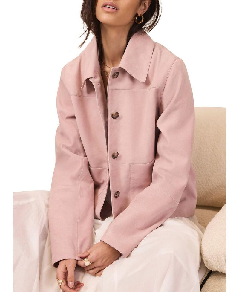 ミルトンベルベット レディース アウター ジャケット・ブルゾン スエード Mint Velvet Women\'suede Jacket with Classicollar & Button-Front Pockets Light Pink ピンク｜ReVida 店