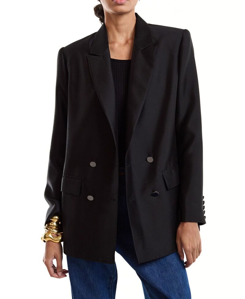 シンシアローレイ レディース アウター 上衣・上衣 羊毛 地絹 スポーツジャケット Cynthia Rowley Silk Wool Double Breasted Blazer Black 黒いこと