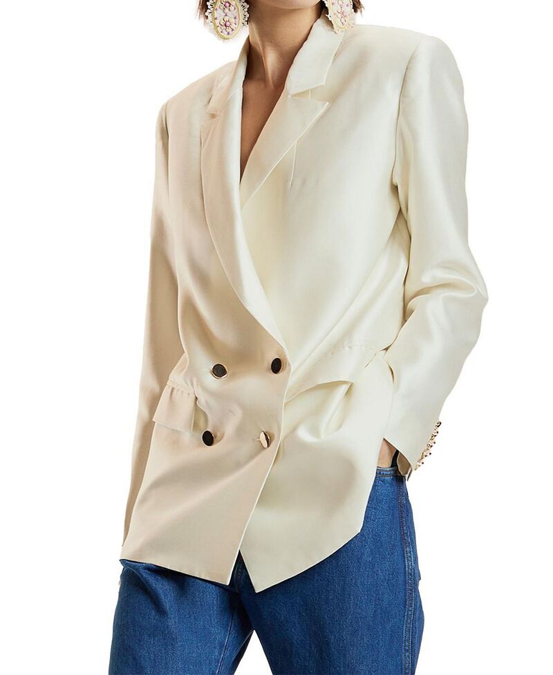 シンシアローレイ レディース アウター 上衣・上衣 羊毛 地絹 スポーツジャケット Cynthia Rowley Silk Wool Double Breasted Blazer White 白いこと