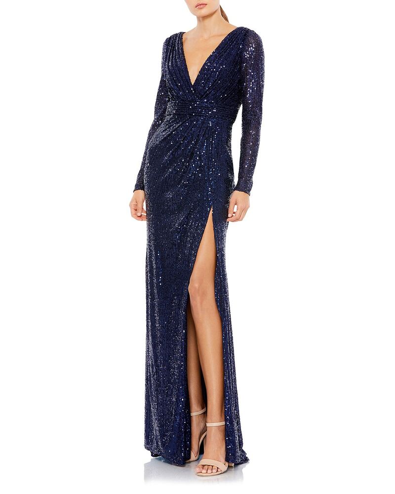 マックダガル レディース トップス シャツ スパンコール Mac Duggal Sequined Long Sleeve Gown Midnight