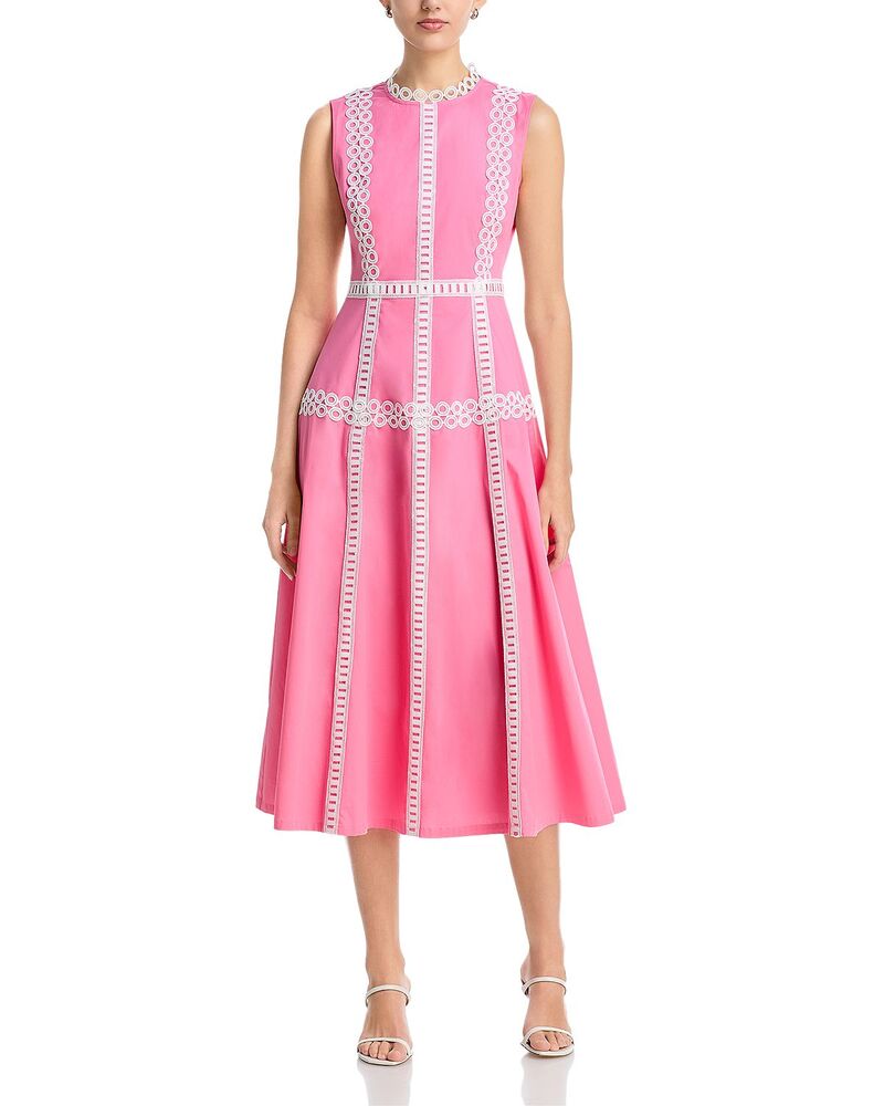 ミソック レディース トップス 衣装 MIDI 対比 Misook Contrastrimidi Dress Parfait Pink/White 白いこと