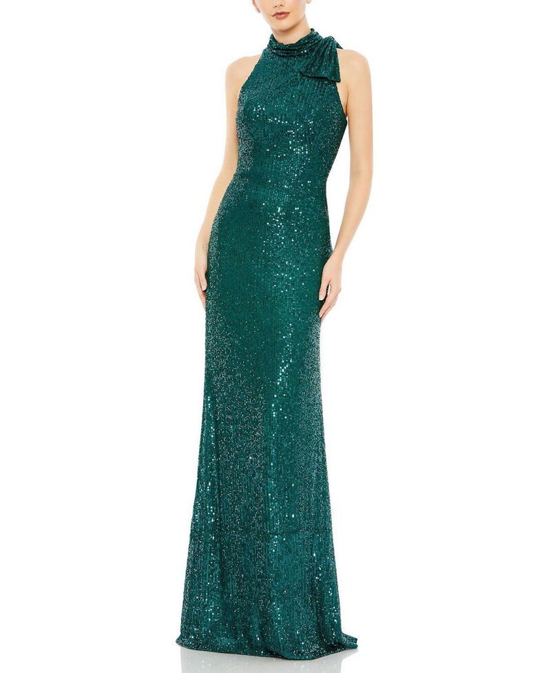 マックダガル レディース トップス ワンピースパンコール ホルター Mac Duggal Sequined Softie Halter Neck Column Gown Teal ティール