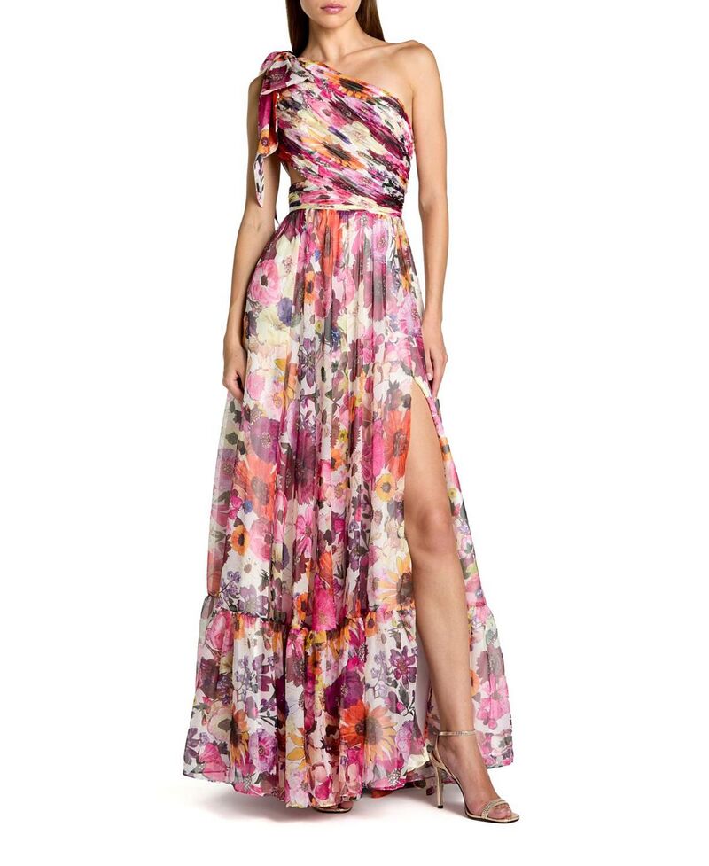 マックダガル レディース トップス 衣装 カットアウト Mac Duggal Side Cut Out One Shoulder Gown White Multi 白いこと