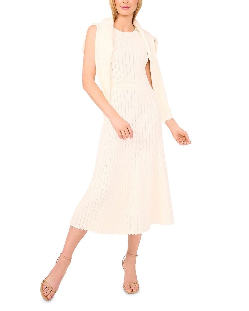 テッドベーカー レディース トップス ワンピース ミディ ノースリーブ Ted Baker Sleeveless Round Neck Midi Dress with Pointelle and Rib Light Cream クリーム