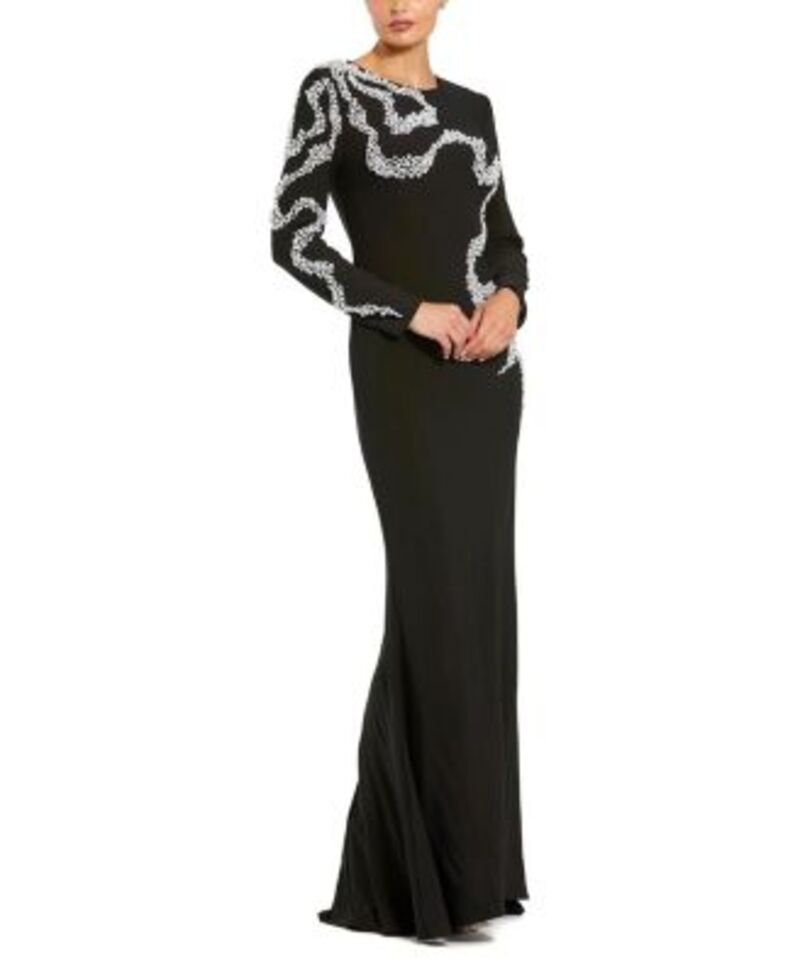 マックダガル レディース トップス ワンピース Mac Duggal Elegant Beaded Swirl Applique Gown One-Size