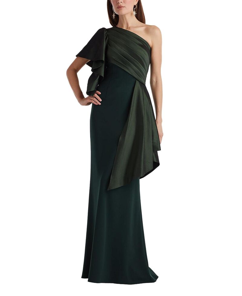 タダシショージ レディース トップス ワンピース ドレープ Tadashi Shoji Santa Fe Draped Flounce Gown Dark Forest フォレスト