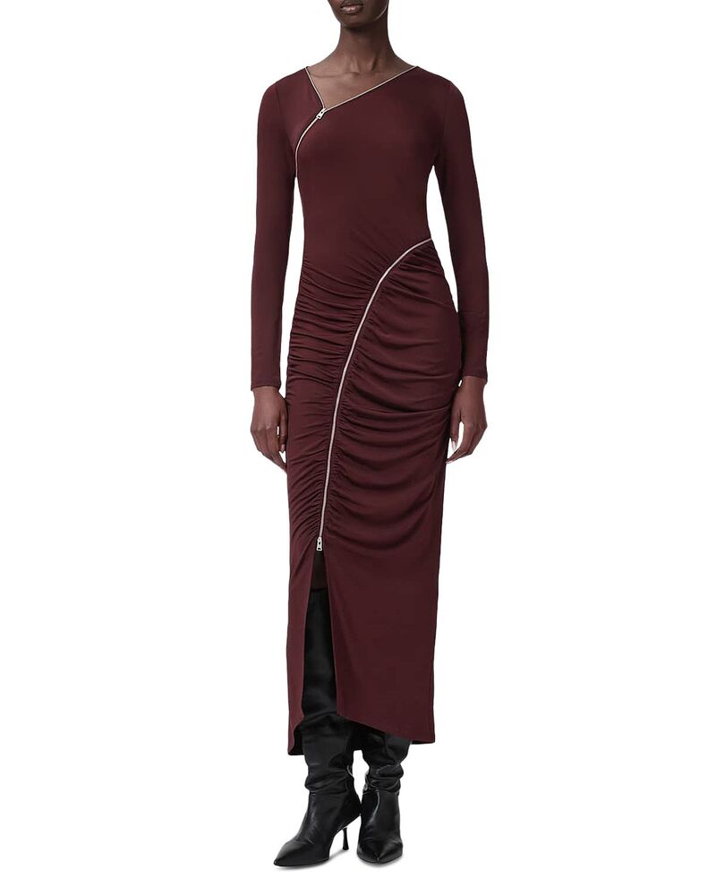 オールセインツ レディース トップス 衣装 マキシ ALLSAINTS Elsie Zipper Maxi Dress Oxblood Red 赤いこと