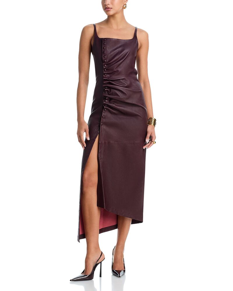 ラバンヌ レディース トップス ワンピース ドレープ ミディ レザー Rabanne Draped Leather Midi Dress Red Wine レッド｜ReVida 店