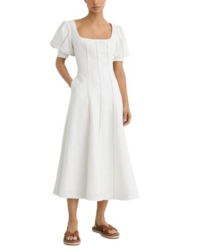 レイス レディース トップス ワンピース ミディ リネン REISS Linen Puff Sleeve Midi Dress One-Size