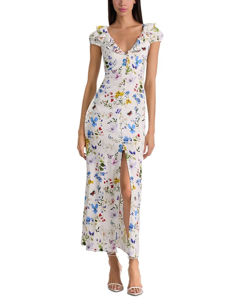 アリスアンドオリビア レディース トップス ワンピース A ライン フリル Alice and Olivia Tara Short Sleeve Ruffle A Line Dress Twisted Vines Off White オフホワイト