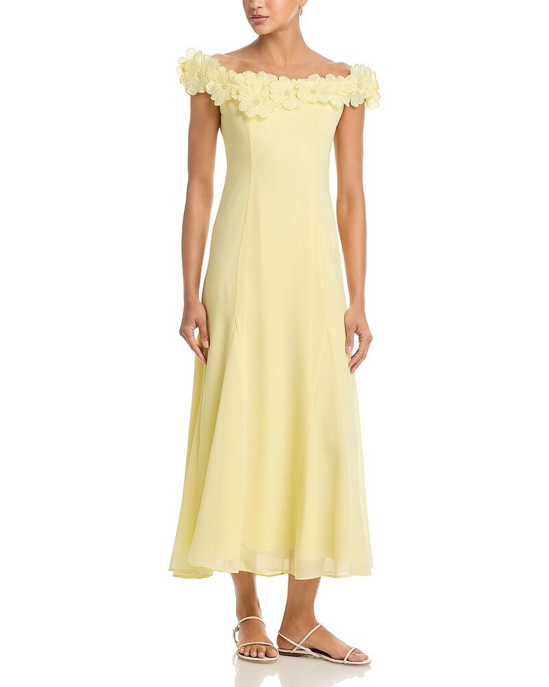 アクア レディース トップス ワンピース フラワー柄 ミディ フラワー AQUAppliqu Floral Off-the-Shoulder Midi Dress - Exclusive Butter Yellow イエロー