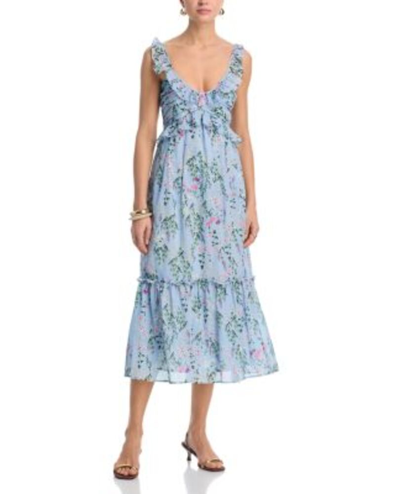 アクア レディース トップス ワンピース Vネック フリル ミディ AQUA Flower Bouquet Ruffle V Neck Midi Dress - Exclusive One-Size