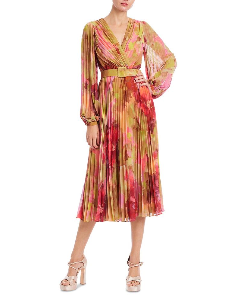 バッジェリーミシュカ レディース トップス ワンピース フラワー柄 プリーツ ミディ フラワー Badgley Mischka Pleated Floral Wrap Midi Dress Pink Multi ピンク 93,390円