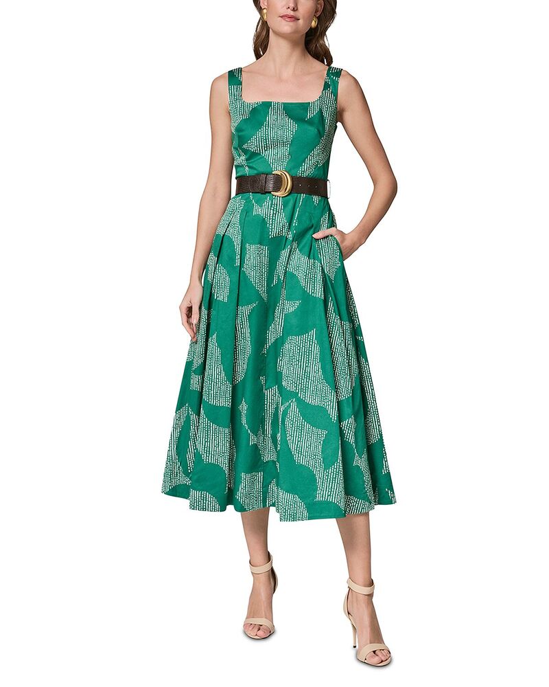 ダナキャラン レディース トップス ワンピース A ライン ミディ ノースリーブ Donna Karan Sleevelessquare Neck Midi A Line Dress Lawn/ Cream クリーム｜ReVida 店