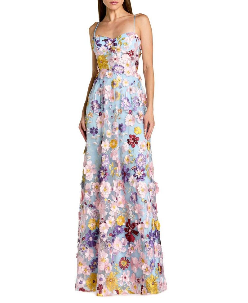マックダガル レディース トップス ワンピース A ライン フラワー柄 刺繍 フラワー Mac Duggal Spaghetti Strap Floral Embroidered A-Line Gown Powder Blue Multi ブルー|ReVida 店