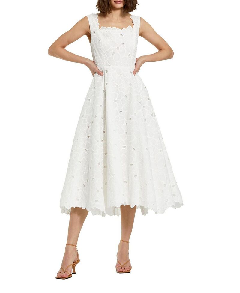 マックダガル レディース トップス 衣装 A 生産ライン 御花柄 MIDI ノースリーブ 刺しゅう 御花 Mac Duggal Embroidered Floral A Line Sleeveless Midi Dress White 白いこと