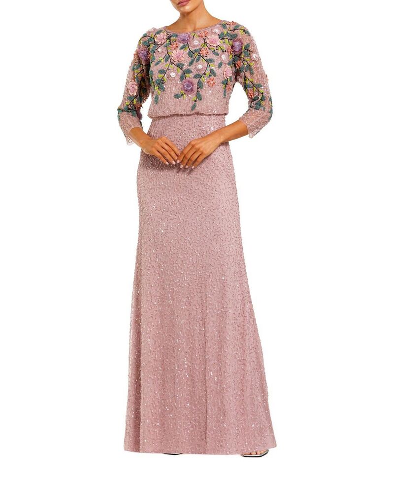 マックダガル レディース トップス ワンピース フラワー柄 フラワー Mac Duggal Floral Embellished Long Sleeve Gown Vintage Lilac Multi ライラック