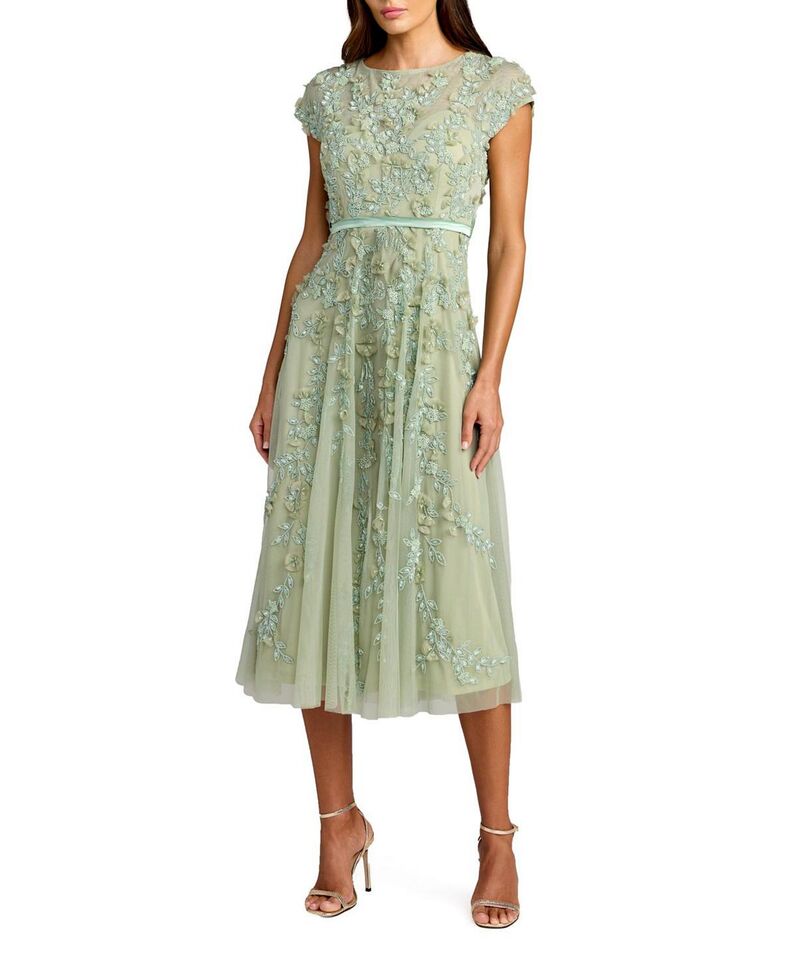 マックダガル レディース トップス ワンピース フラワー柄 プチ ミディ キャップ フラワー Mac Duggal Petite Floral Embellished Cap Sleeve Midi Dressage セージ