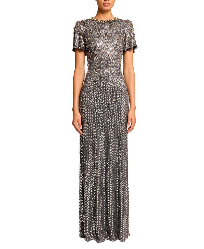 ジェニー・パッカム レディース トップス ワンピースパンコール Jenny Packham Serenity Sequin-Embellished Gown Shadow Grey グレー|ReVida 店