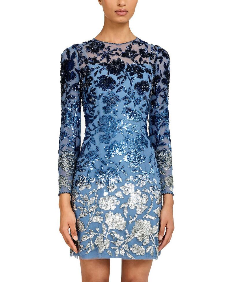 ジェニー・パッカム レディース トップス 衣裳 御花柄 ミニ スパンコール 御花 Jenny Packham Jazz Sequin-Embellished Floral-Pattern Mini Dress Denim ジーンズ