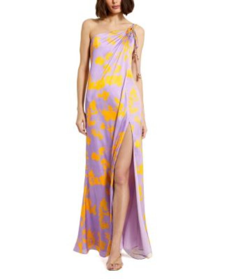 マックダガル レディース トップス ワンピース プリント Mac Duggal Printed Charmeuse One Shoulder Gown with Slit One-Size