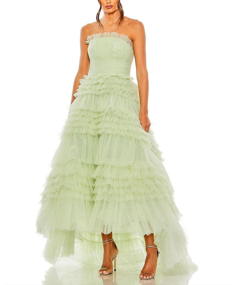 マックダガル レディース トップス ワンピース チュール フリル ストラップレス Mac Duggal Strapless Tulle Ruffle Gown Sage セージ｜ReVida 店