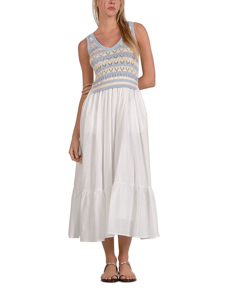 エラン レディース トップス ワンピース ミディ ニット Elan Mixed Media Knit Midi Dress White Blue ホワイト