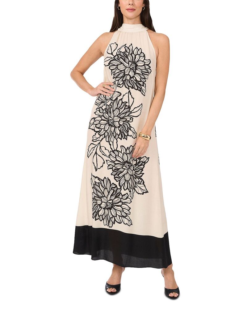 ヴィンスカムート レディース トップス ワンピース ハイネック フラワー柄 プリント フラワー VINCE CAMUTO High Neck Floral Print Dress Almond|ReVida 店