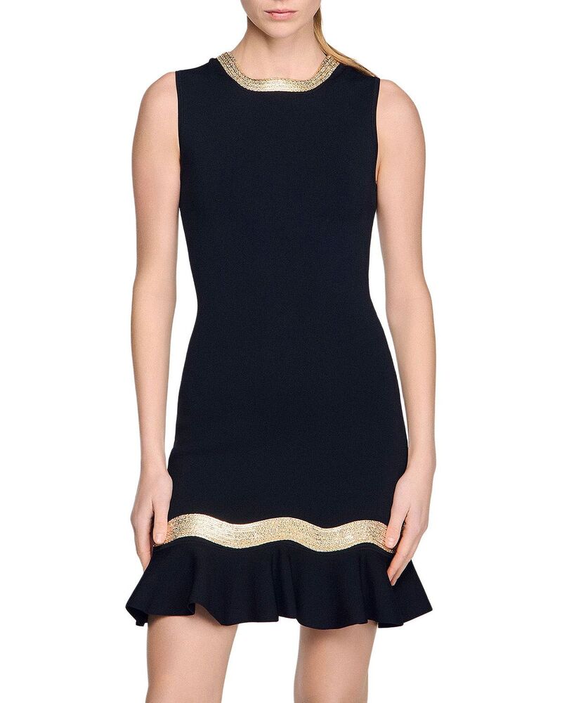 沙子ロ レディース トップス 衣装 編み物 Sandrophira Metal Chain Trim Knit Short Dress Black 黒いこと