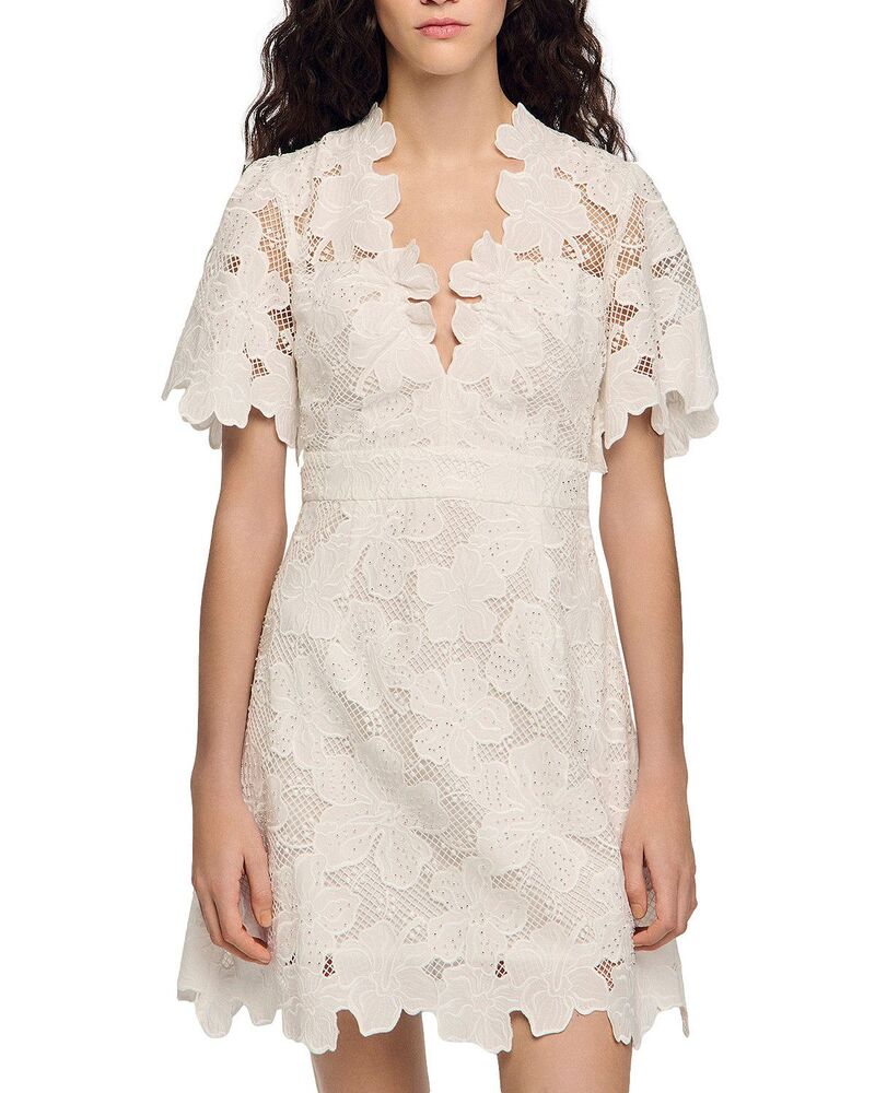サンドロ レディース トップス ワンピース レース Sandro Elara Flower Lace Short Dress White ホワイト 89,540円