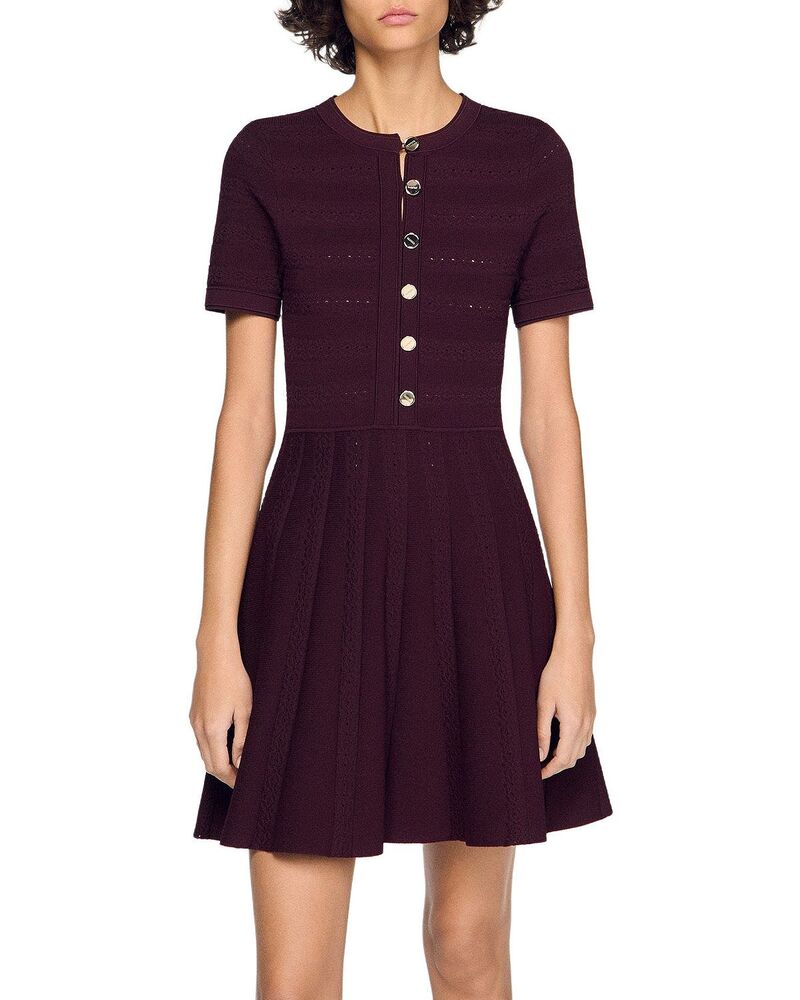 サンドロ レディース トップス ワンピース フラワー柄 ニット フラワー Sandro Milou Floral Knit Short Dress Brown ブラウン