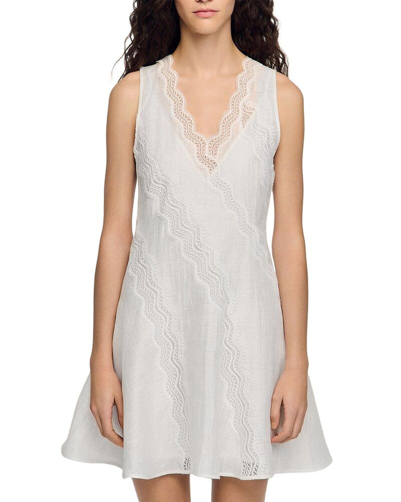 沙子ロ レディース トップス 衣装 リネン Sandro Shortrimmed Linen Dress White 白いこと