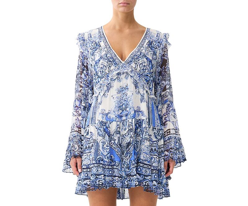 キャミラ レディース トップス 衣裳 ティアード ミニ 絹地 Camilla Silk Tiered Swing Mini Dress A tiled Wonderland レディースファッション-ワンピース