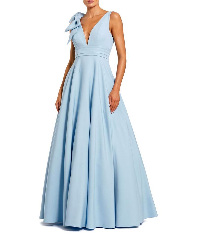 マックダガル レディース トップス 衣装 ノースリーブ Mac Duggal Sleeveless Plunge Neck Ball Gown with Bow Detail Powder Blue 青み