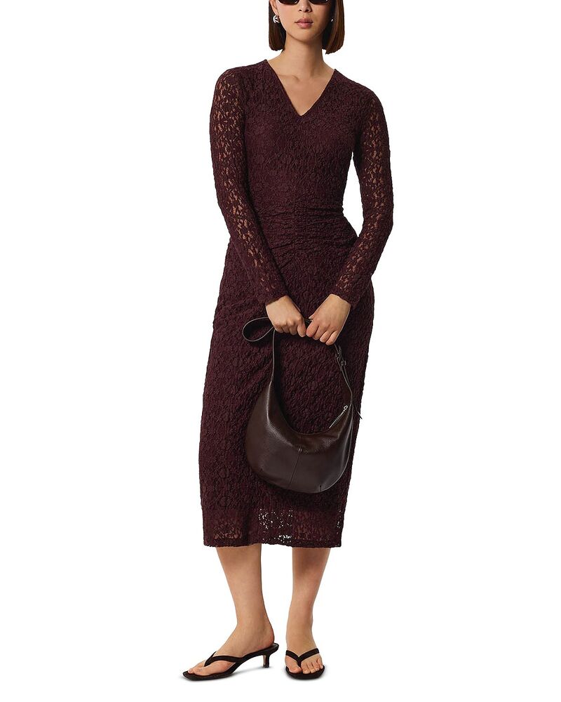 ホイッスルズ レディース トップス ワンピース ギャザー レース Whistles Ruched Bodice Lace Dress - Exclusive Burgundy バーガンディ